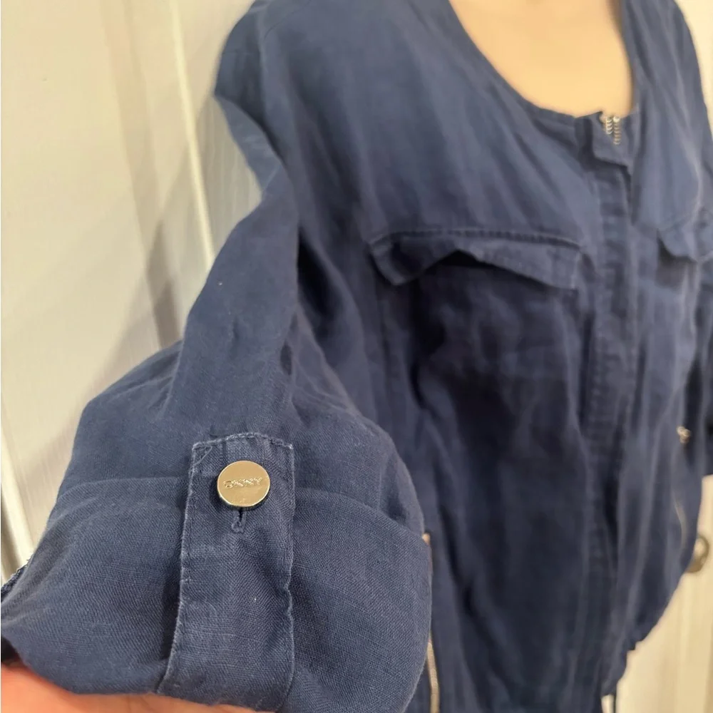 DKNY. Navy Blue Women's Jacket. Size XL 100% linen - Picture 2 of 11